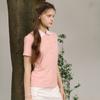 GOXO HearT ATTack Ribbed Collar ShorT Sleeve T shirT Peach