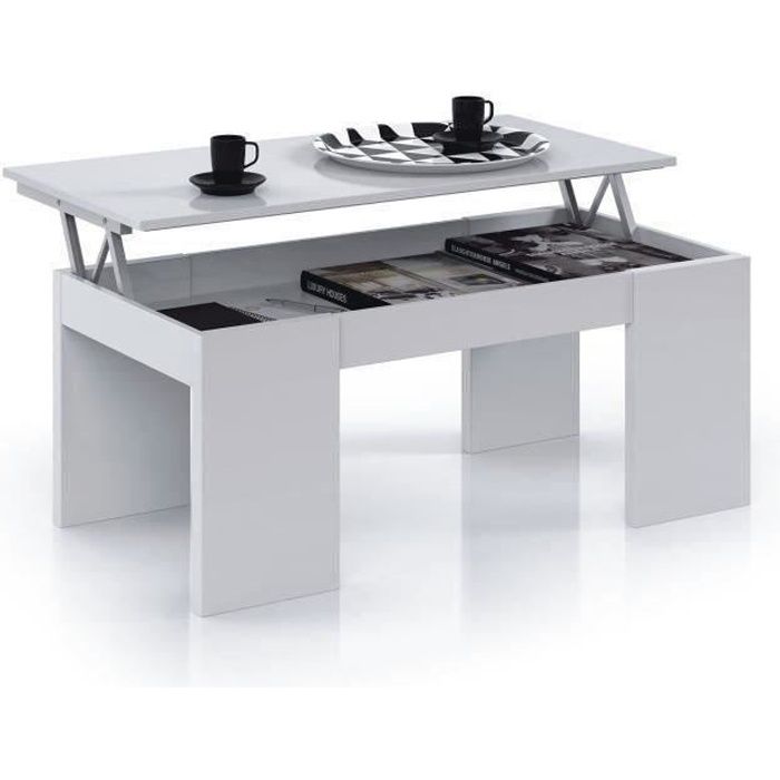 KENDRA Table Basse transformable, plateau relevable - Blanc