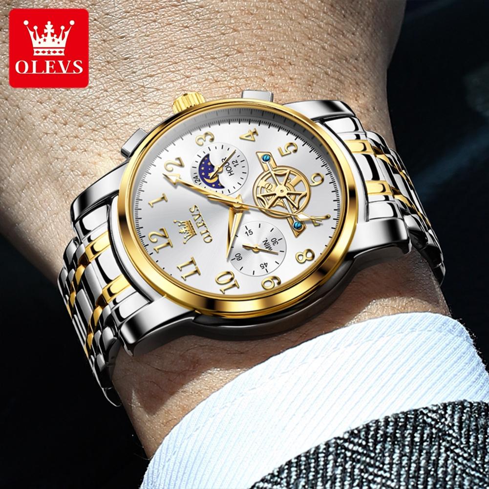 OLEVS Brand Watch Multi Functional Waterproof Quartz Watch Moon Phase Luminous Men's Watch 2903