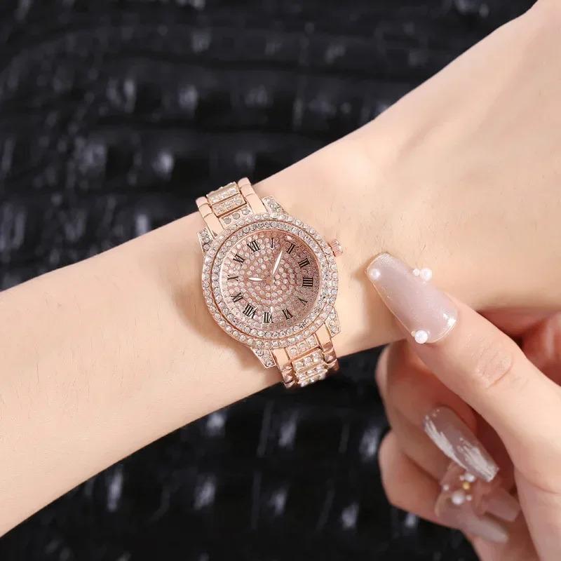Luxus Funkelnde Diamant Uhr Damen Marke Quarz Gold Armband Uhren Damen Zirkon Kristall Top Elegante Armbanduhr Uhr Geschenke