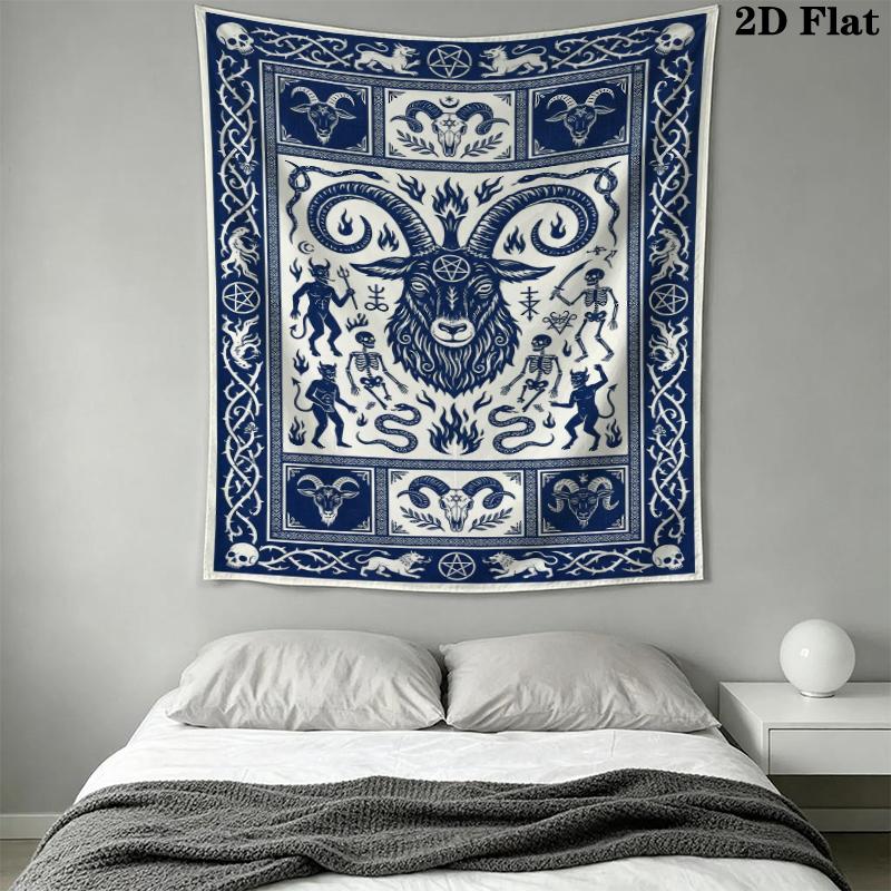 Goat Demon Wall Tapestry Aesthetic Wall Hanging Printed Fabric Blanket Decorative Tapestries for Bedroom Living Room Home Decor