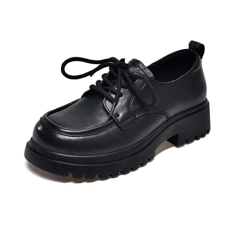 Women Genuine Leather Tack Shoes New Black Platform Flats Shoes Women Loafers Slip on Boat Shoes Designer Casual Leather Oxfords
