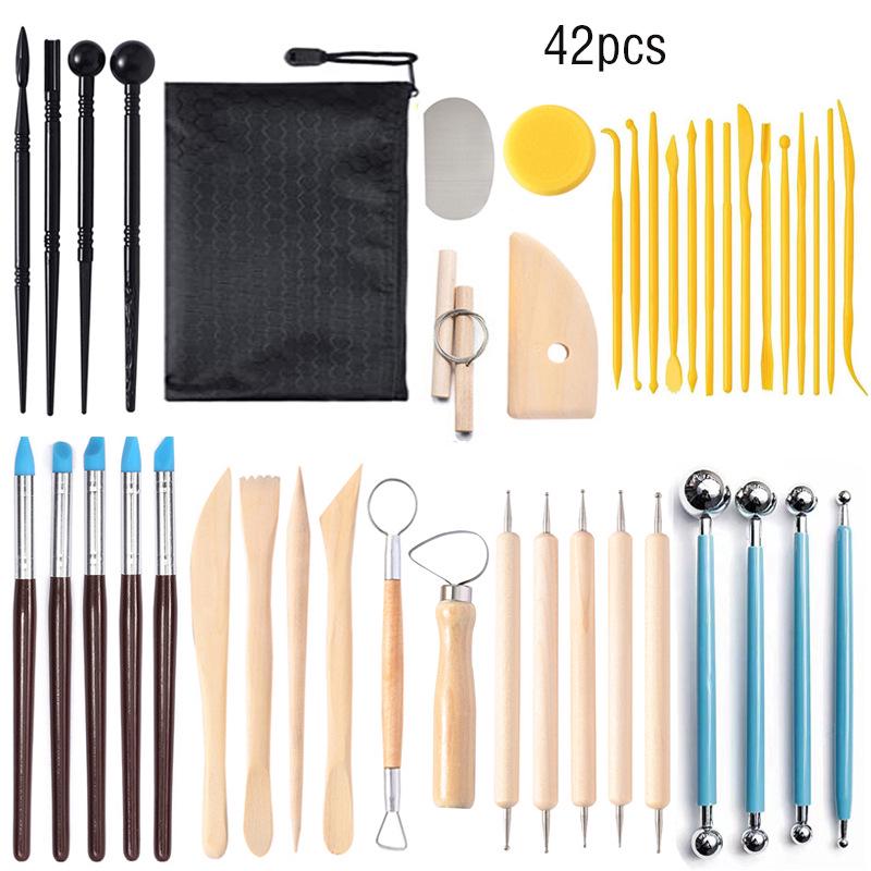 42-Piece Pottery Tool Set: Clay Carving Knives, Ball Tools, Dotting Pens for DIY Clay Craftsmanship