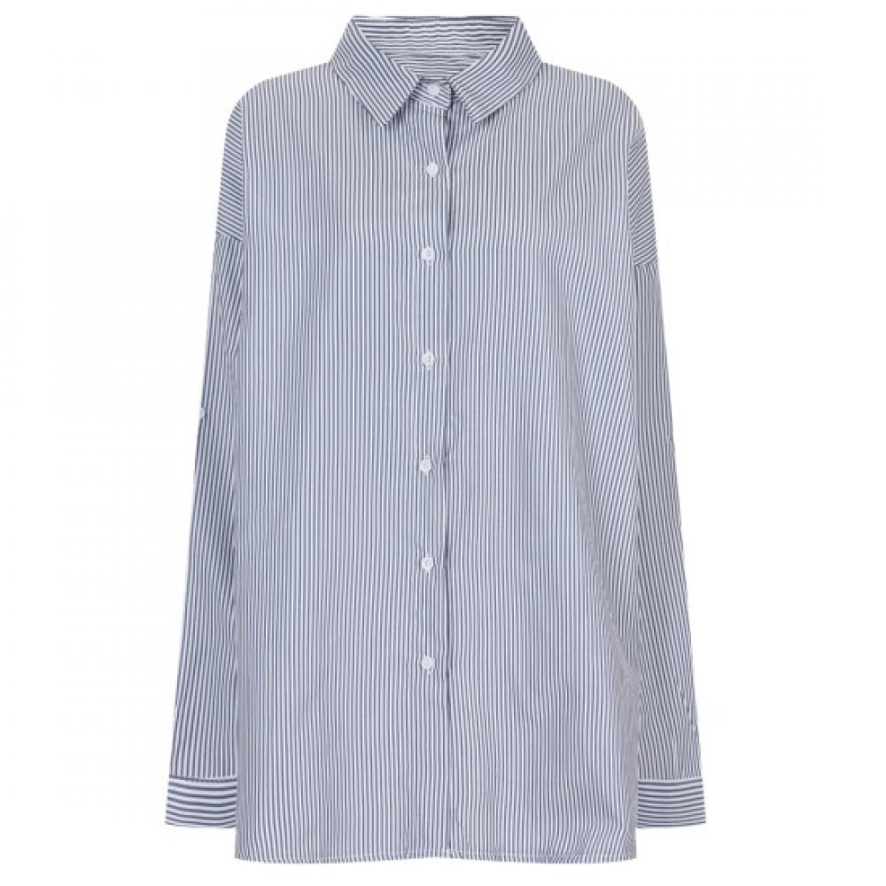 Shop Women Big Size overSize Collar Neck Stripe Shirt Navy Ntt Wbl 20578