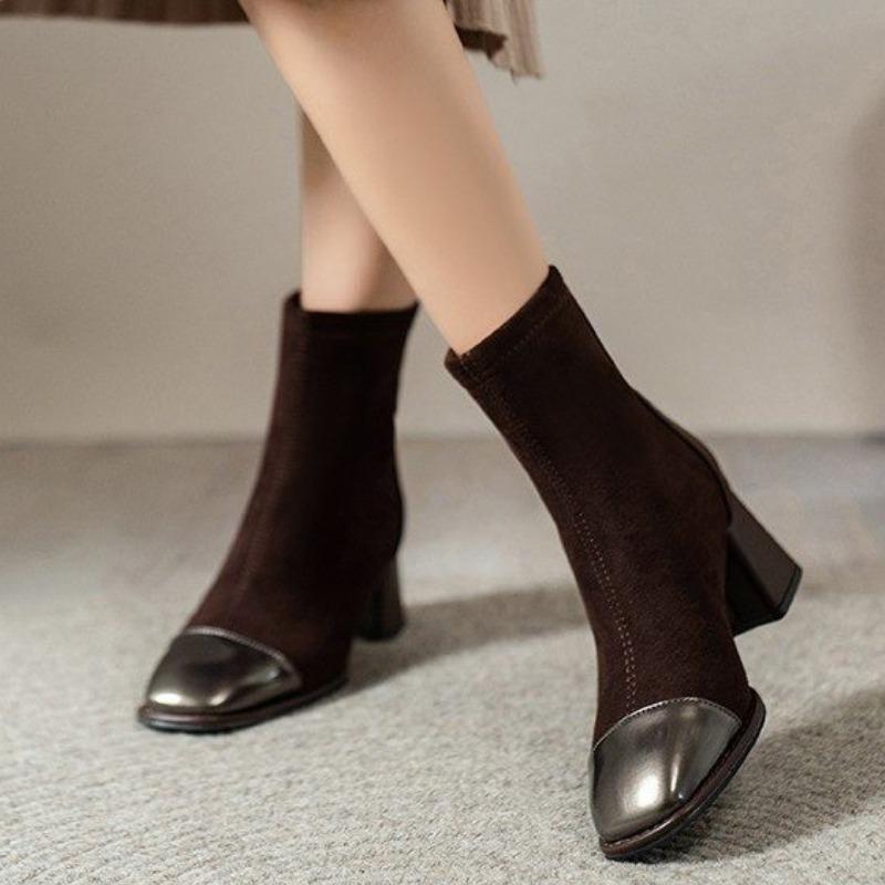 Moda Preto Botas da Moda Salto Baixo Zíper Botas Nude Marrom Escuro Primavera e Outono Feminino Solteiro 35-40 Tia Botas Curtas Femininas