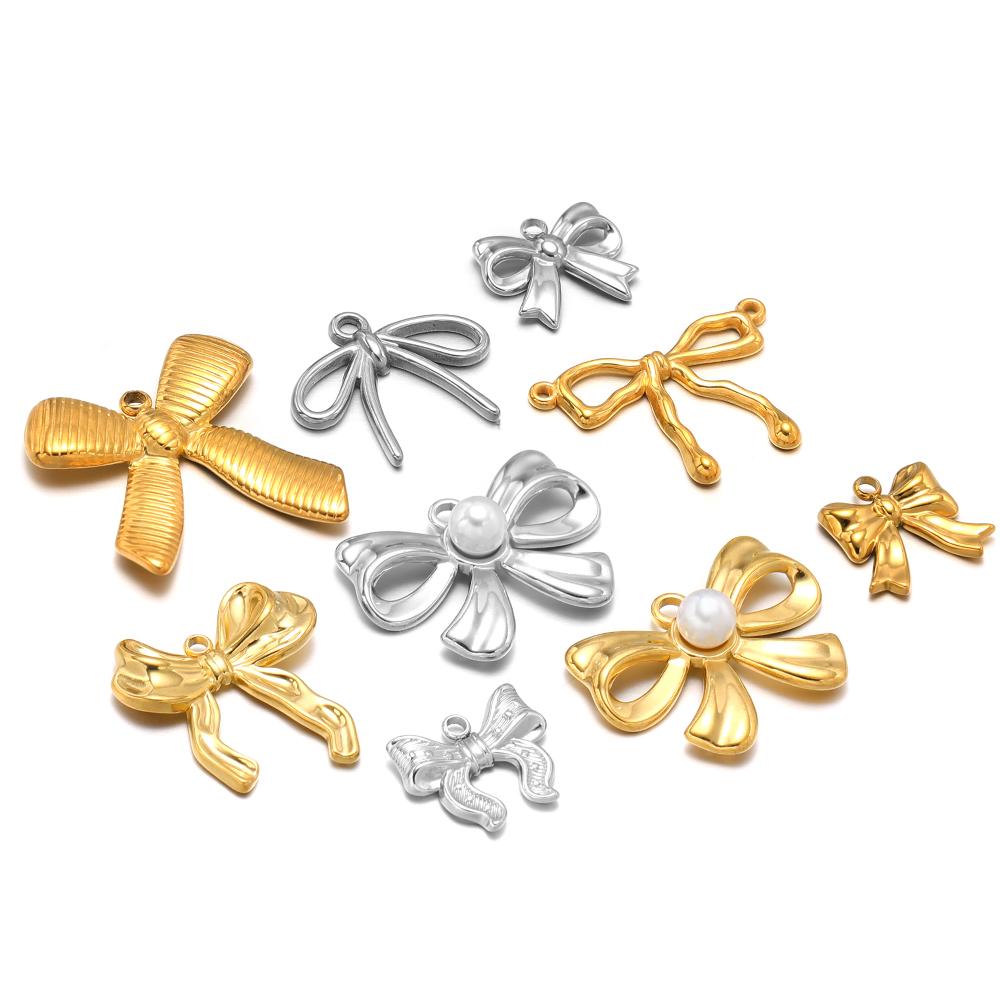 5pcs Stainless Steel Bow Knot Cute Fashion Summer Series Simple Style Pendants for Necklace Earrings Making Handmade DIY Jewelry