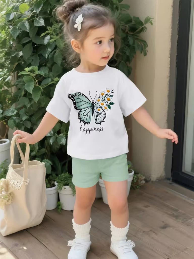 2-teiliges Sommer-Kinder-Komfort-Süßes Schmetterlings-3D-Druck-Kurzarm-Shorts-Set für Jungen und Mädchen Lässiges Haus-Outdoor-Set