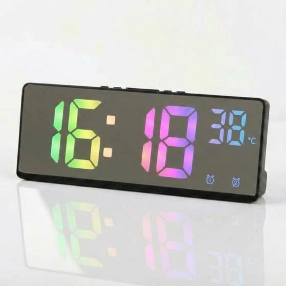 

Digital Alarm Clock Temperature Display Dual Alarm Snooze Mirror Surface Table Clock for Bedroom Office Living Room Kitchen чёрный