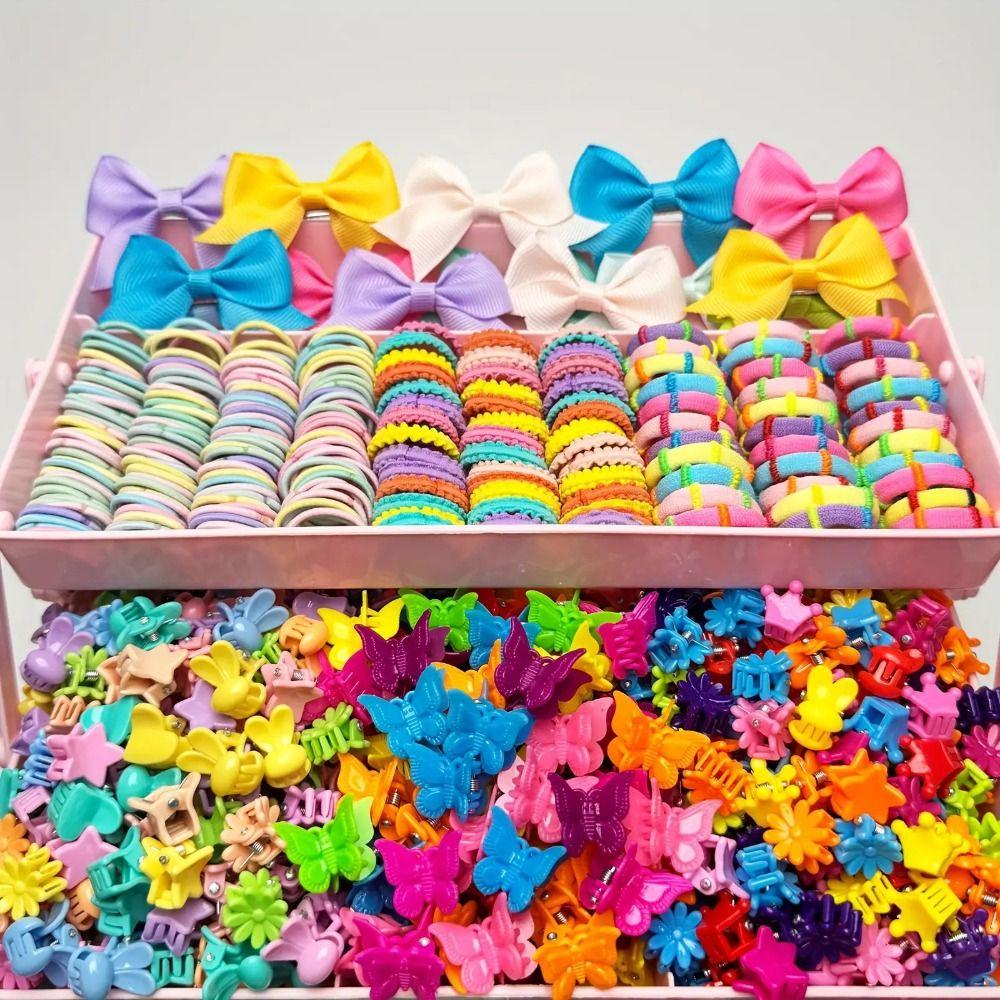 Bow High Elastic Hair Accessories Set No Hurt Hair Colorful Girls Hair Bands Hair Ties Princess Gift Set
