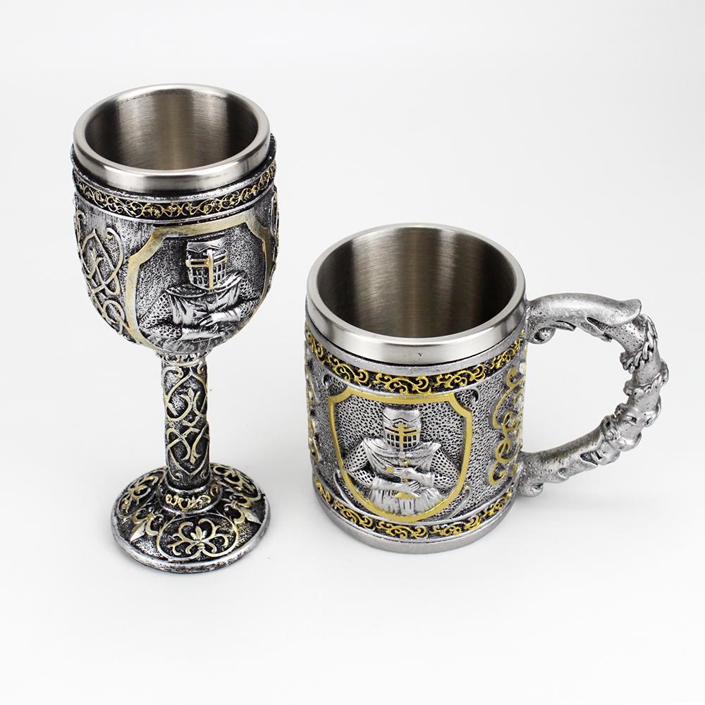 3D Knight Mug Wine Goblet BEST Birthday Halloween Father's Day Gift Resin Outer Stainless Steel Inwall Cool Retro Wine Glass