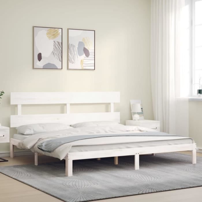 VidaXL Bed Frame with Headboard White Super King Solid Wood 3193547