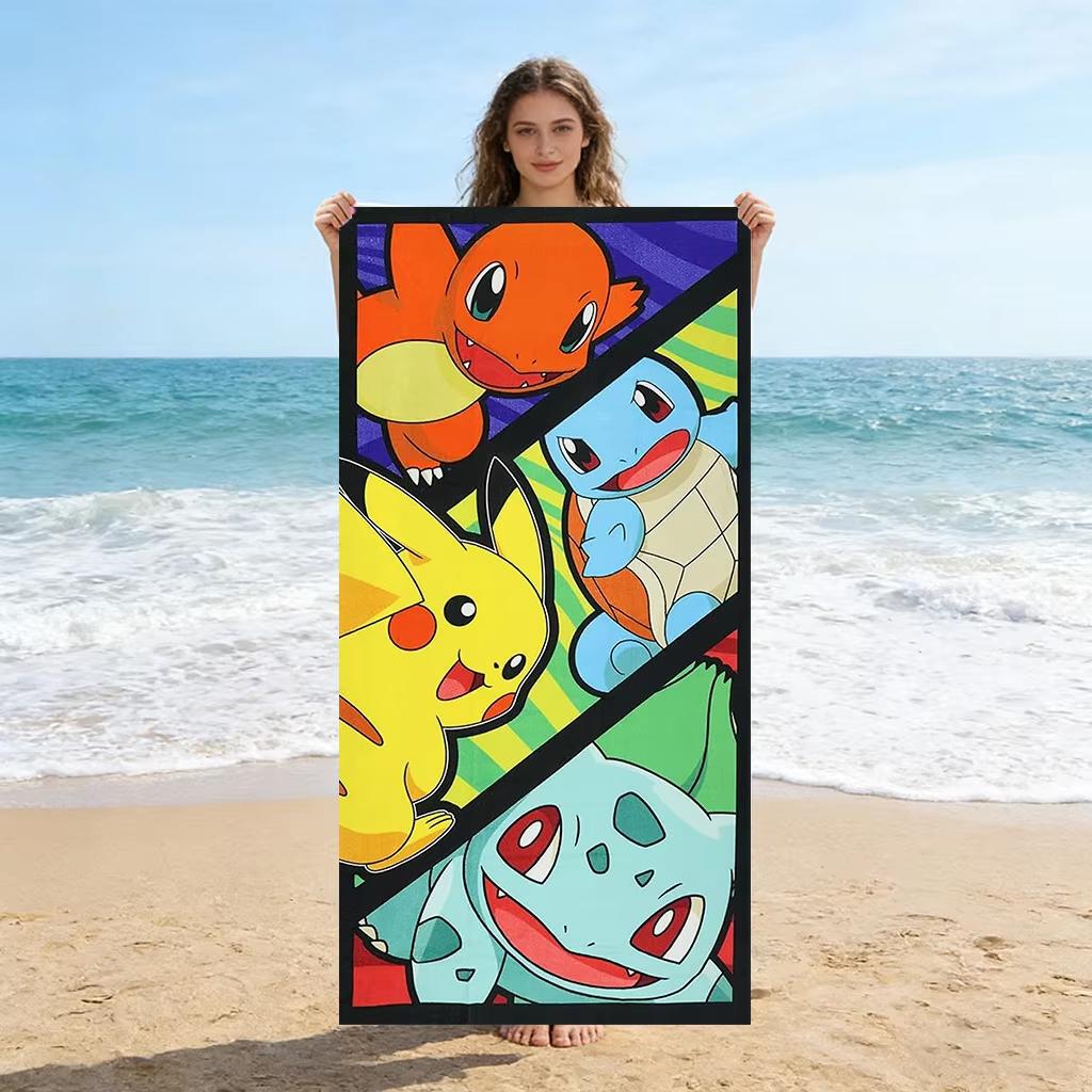 

Retro Pokemon Starters Beach Towel, Microfiber Quick Dry Breathable Large Size,Poolside Vacation Bathroom, Pikachu Print Towel W30*H60(CM)