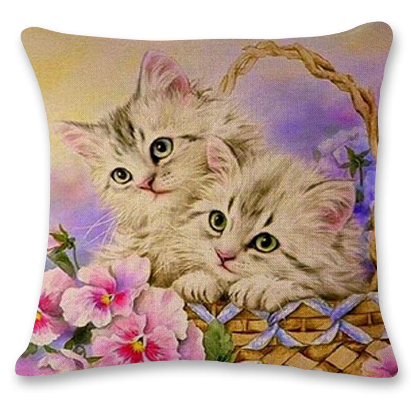Creative Hand Painted Cat Print Polyester Pillowcase Home Car Cushion Pillow Sofa