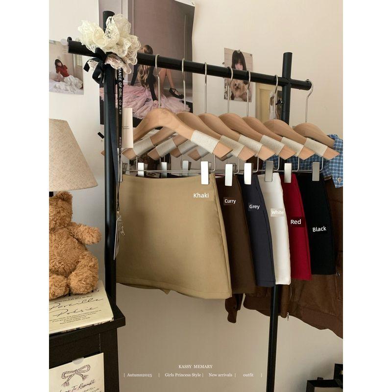 Kumikumi Sexy Style Pure Color Fashion Tape High Waist Skirt Women's Autumn Easiest for Match Slim Looking A- Line Skirt Skirt