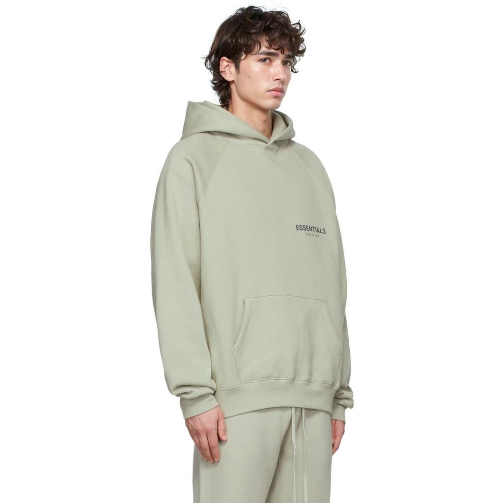 Fear of God Essentials Fleece Pullover Hoodie With Solid Color Logo Unisex Tops Green Concrete FOG-FW21-107