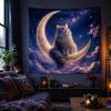Purple Moon Magic Girl Cute Cat Mysterious Wolf Tapestry for Bedroom, Wall Hanging, Wall Decor, Home Decoration, Backdrop