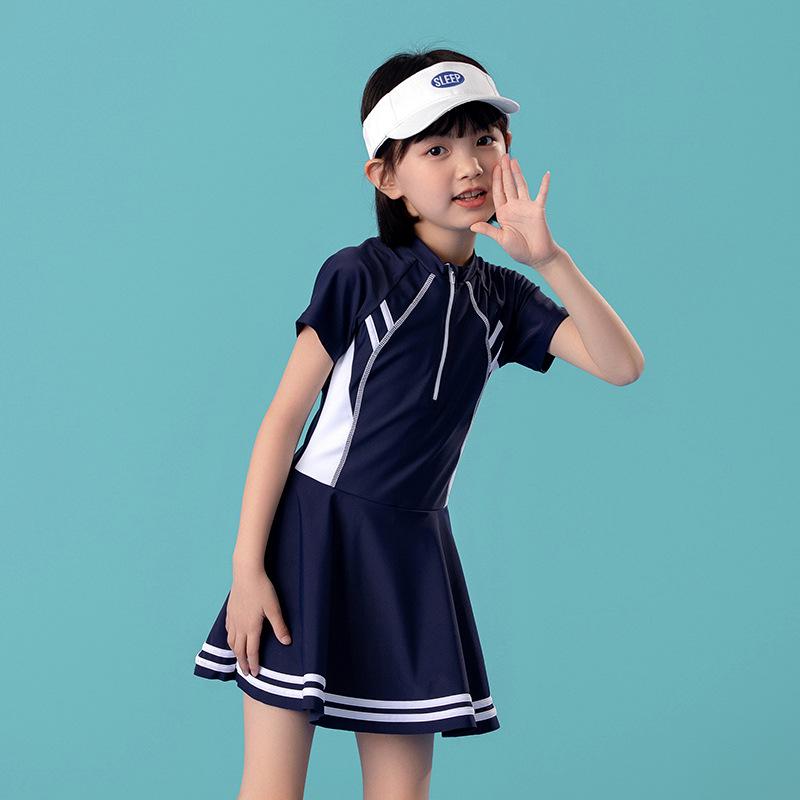 

2024 Быстросохнущий слитный купальник для девочек: Новый стиль для лета, Идеально для детей среднего и старшего возраста 5XL (150-160 cm) темно-синий