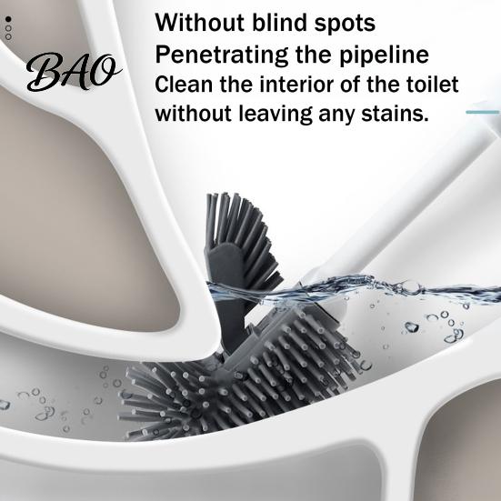 Cleaning Brush Long Handle Toilet with Anti-Slip Grip, Silicone Bristles Curved Resistant Double Head for Deep Stain Removal