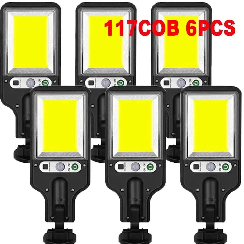 1-6PCS Motion Sensor Solar Outdoor Lights Waterproof 117COB LED Security Wall Lights Street Lamps with 3 Mode Patio Garage Yard
