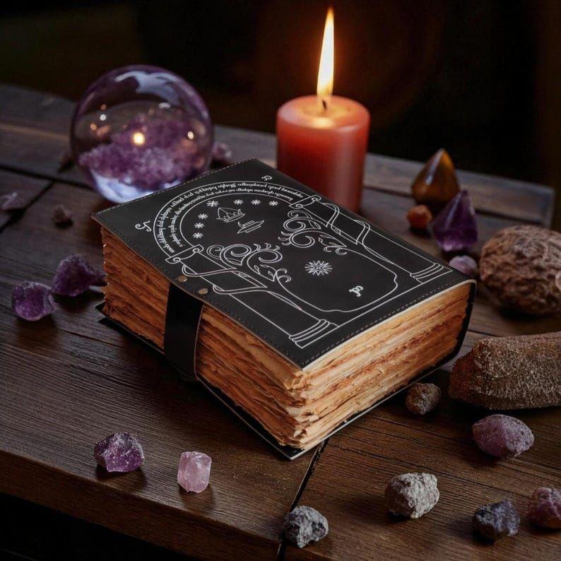 Doors of Durin from Tolkien Lord of the Rings - Handmade Leather Journal Book of Shadow Fantasy Journal Wedding Guest Book Gift for Him/her.