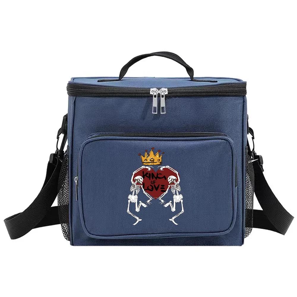 Thermal Organizer Handbag Insulated Lunch Bags Cooler Box for Student Portable Waterproof Camping Storage Boxes Love Printing