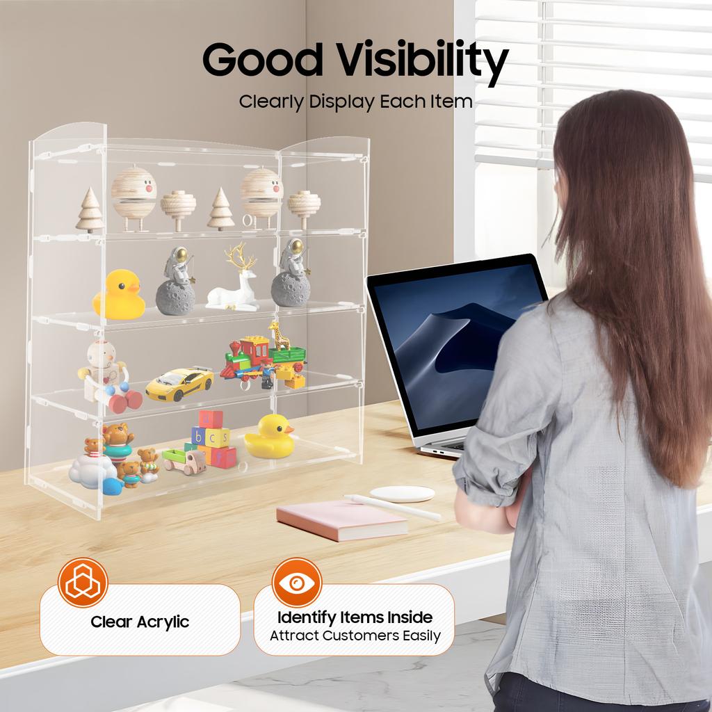 4-Tier Clear Acrylic Display Case - Transparent Bakery & Pastry Showcase - Donut Cookie Display Cabinet - Retail Counter Shelf