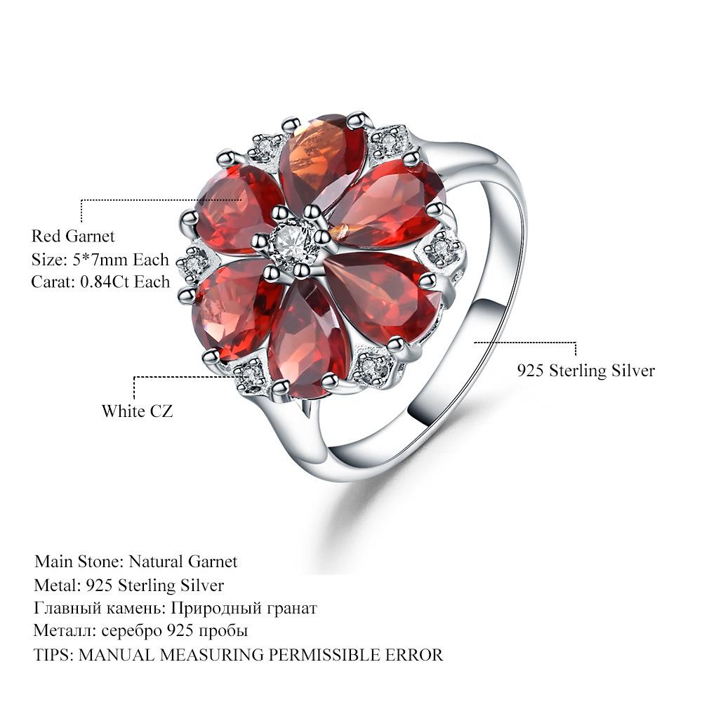 Natural Colored Treasure Red Garnet Ring, Light Luxury Design S925 Sterling Silver Inlaid Colored Gemstone Ring