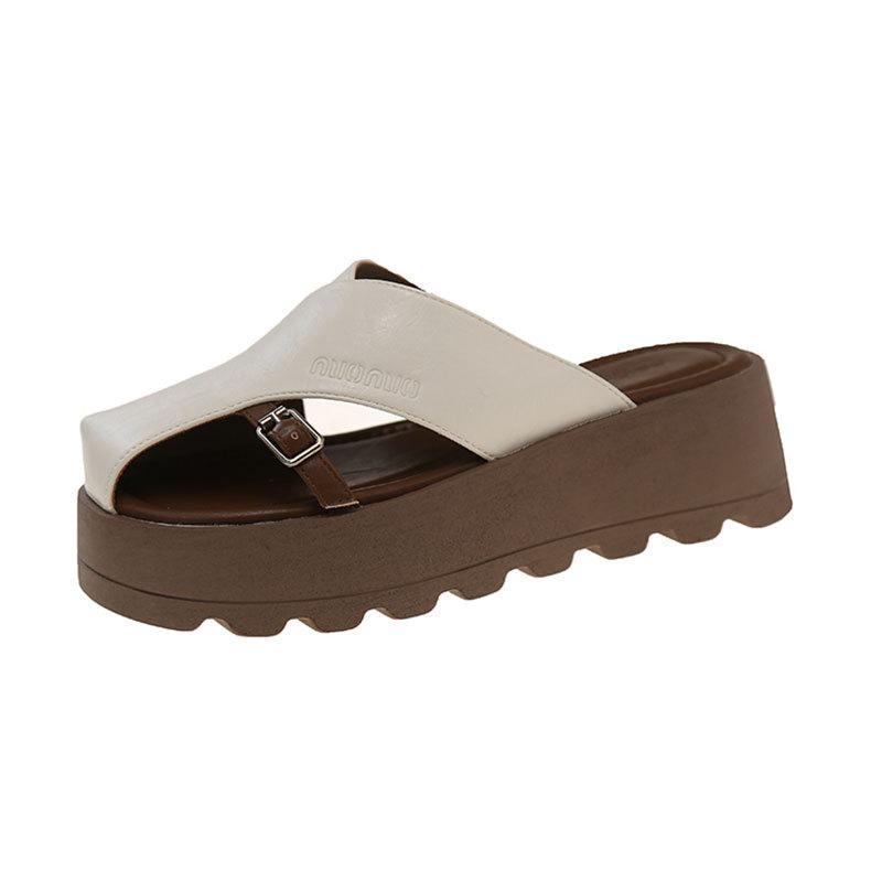 Muffin thick bottom heightening versatile lazy fashion cool slippers women's wear 2025 summer new retro bag head half slippers