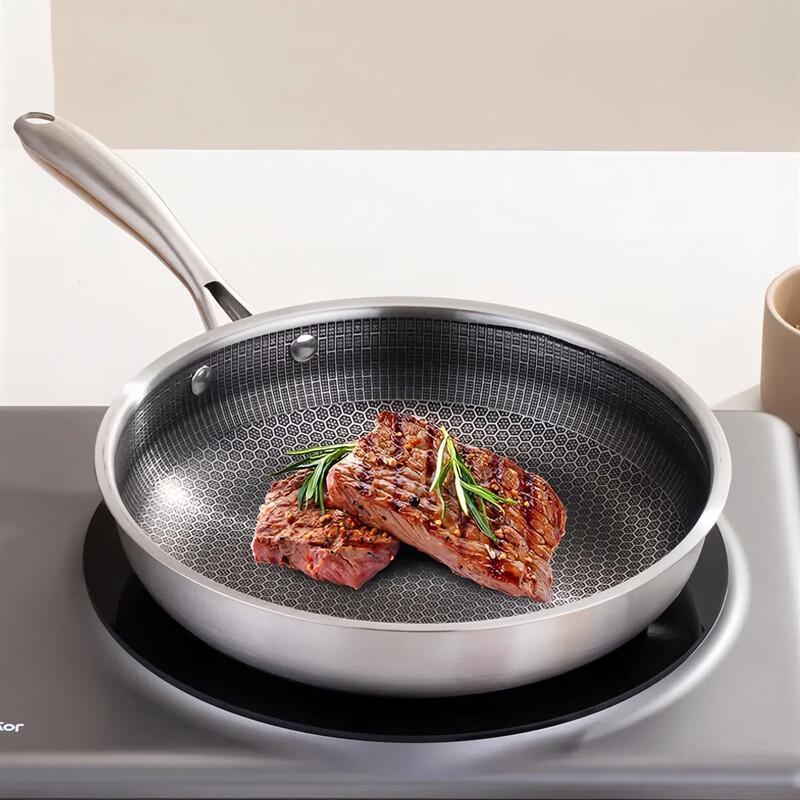 ZISIZ 26cm Stainless Steel Honeycomb Non-Stick Frying Pan