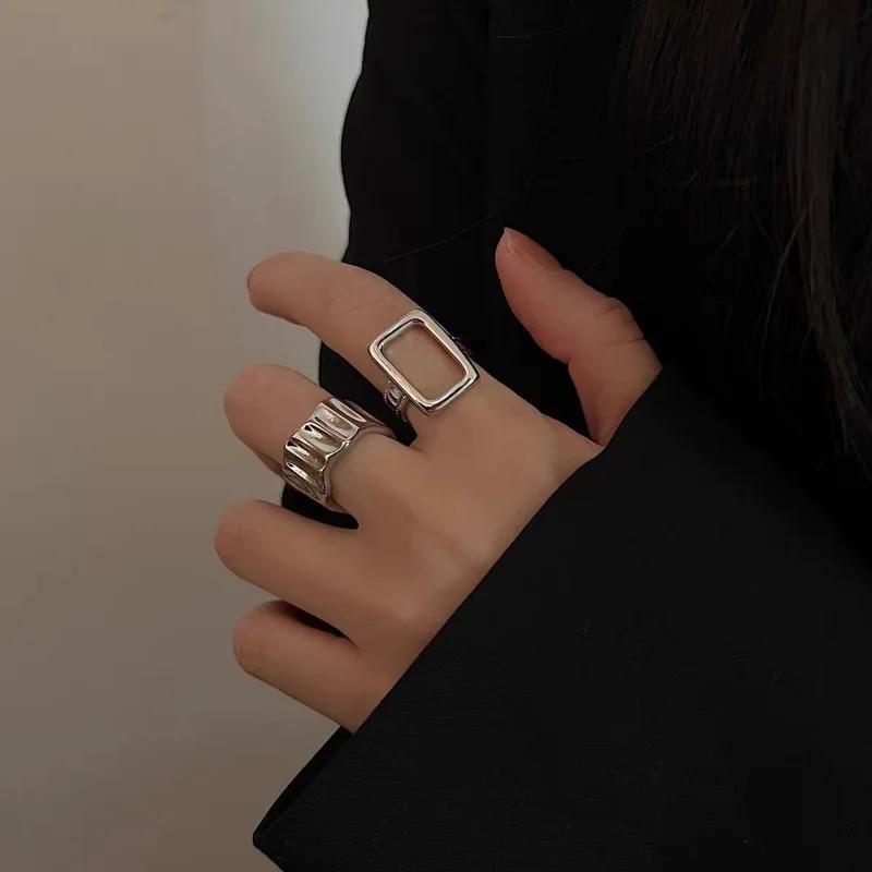 Vintage Color Metal Rings Set Elegant Irregular Adjustable Rings For Women Trendy Geometric Ring Punk Jewelry Party Gift