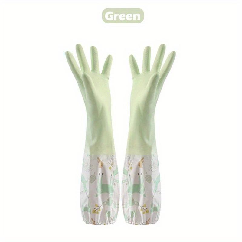 Dishwashing Gloves Household Chore Splicing Sleeve Waterproof Gloves Plush Elastic Band Mouth Rubber Gloves