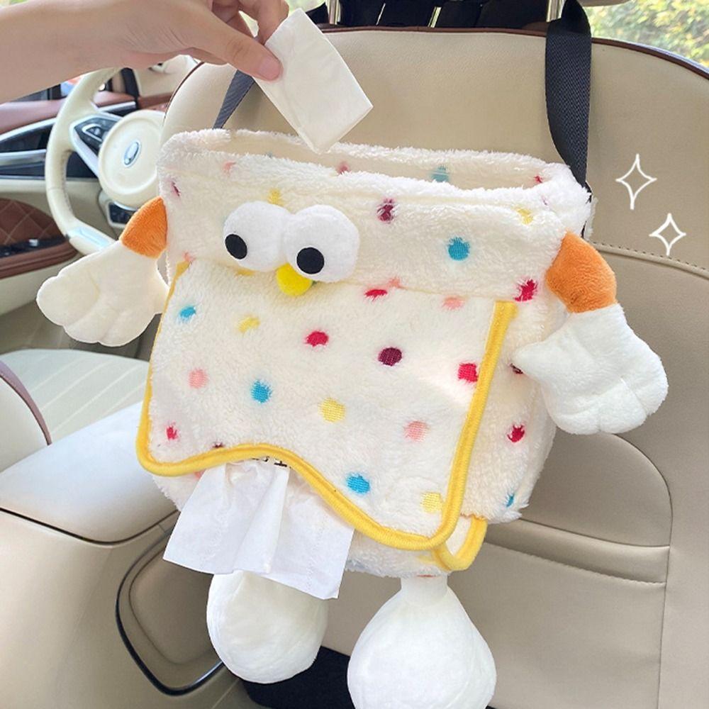 Cartoon Car Mounted Tissue Box Plush Auto Seat Back Storage Bag Car Interior Accessories