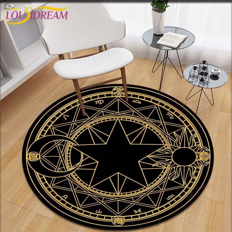 Cartoon Sakura Magic Captor Card Kulatý koberec Koberec do ložnice Obývací pokoj Plocha podložky Koberec Velká dekorace Protiskluzová podložka