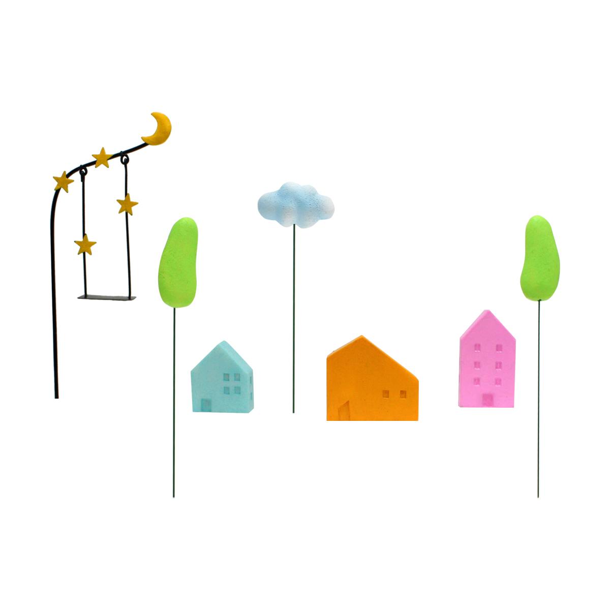 

7-piece set of urban micro landscapes, bonsai decorative ornaments, garden scene decoration plugins, handmade resin crafts