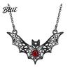 Comfortable Lightweight Necklace Gothic Bat Pendant Faux Ruby Hollow-out Halloween