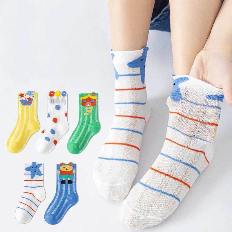 Girls' Sock Summer Thin Cotton Socks For Children Mesh Breathable Girls And Boys Cartoon Lace Mid-tube Sock Baby Princess Socks Kids