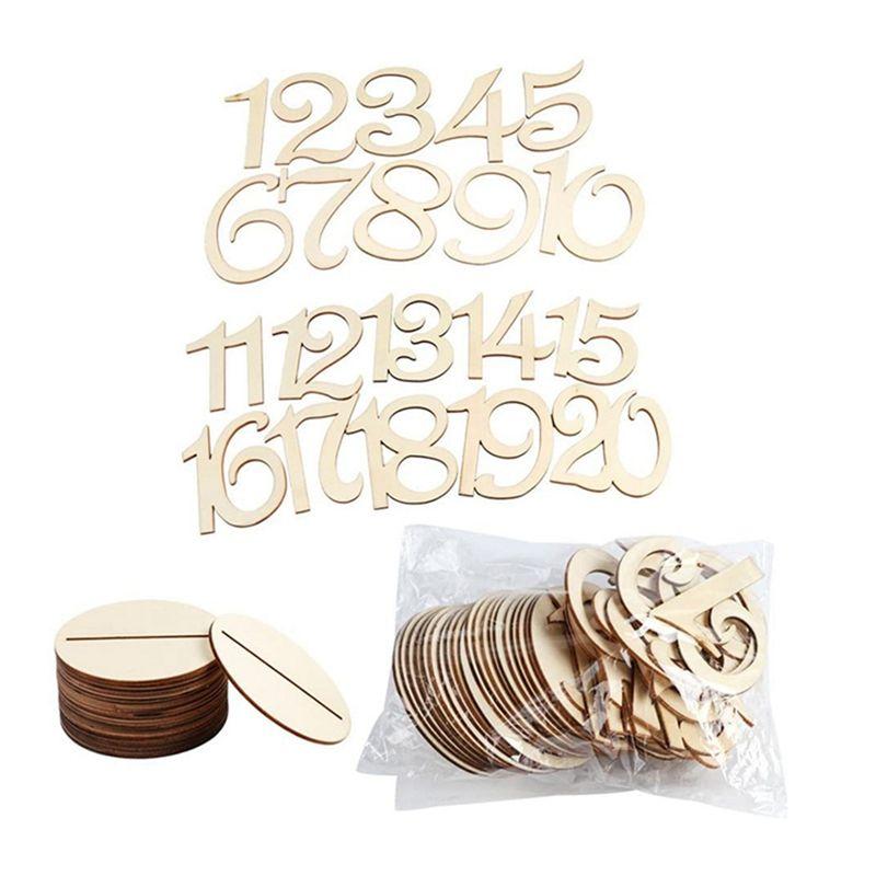 A60Z1-20 Wooden Table Number Plate With Base Digital Seat Plate Birthday Wedding Party Decoration Gift Decorationmay