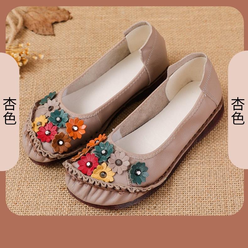 Fashion New Summer Genuine Leather Ballet Flats Women's Flower Loafers Ladies Moccasins Shallow Daily Shoes Woman Flattie Slip On Shoes