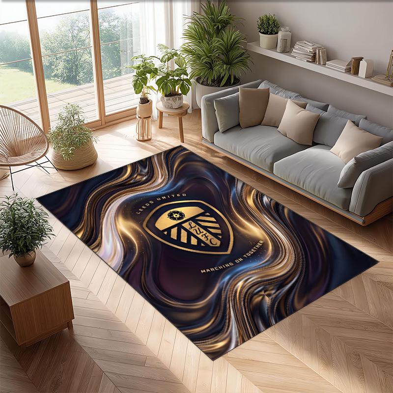 Leeds United Voetbal Print Kristalfluweel Tapijt, Comfortabel Waterabsorberend Antislip Binnen Vloerkleed