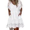 2024 Spring Summer Women Floral V Neck Lace Short Sleeve Dress Fashion Trendy Casual Elegant