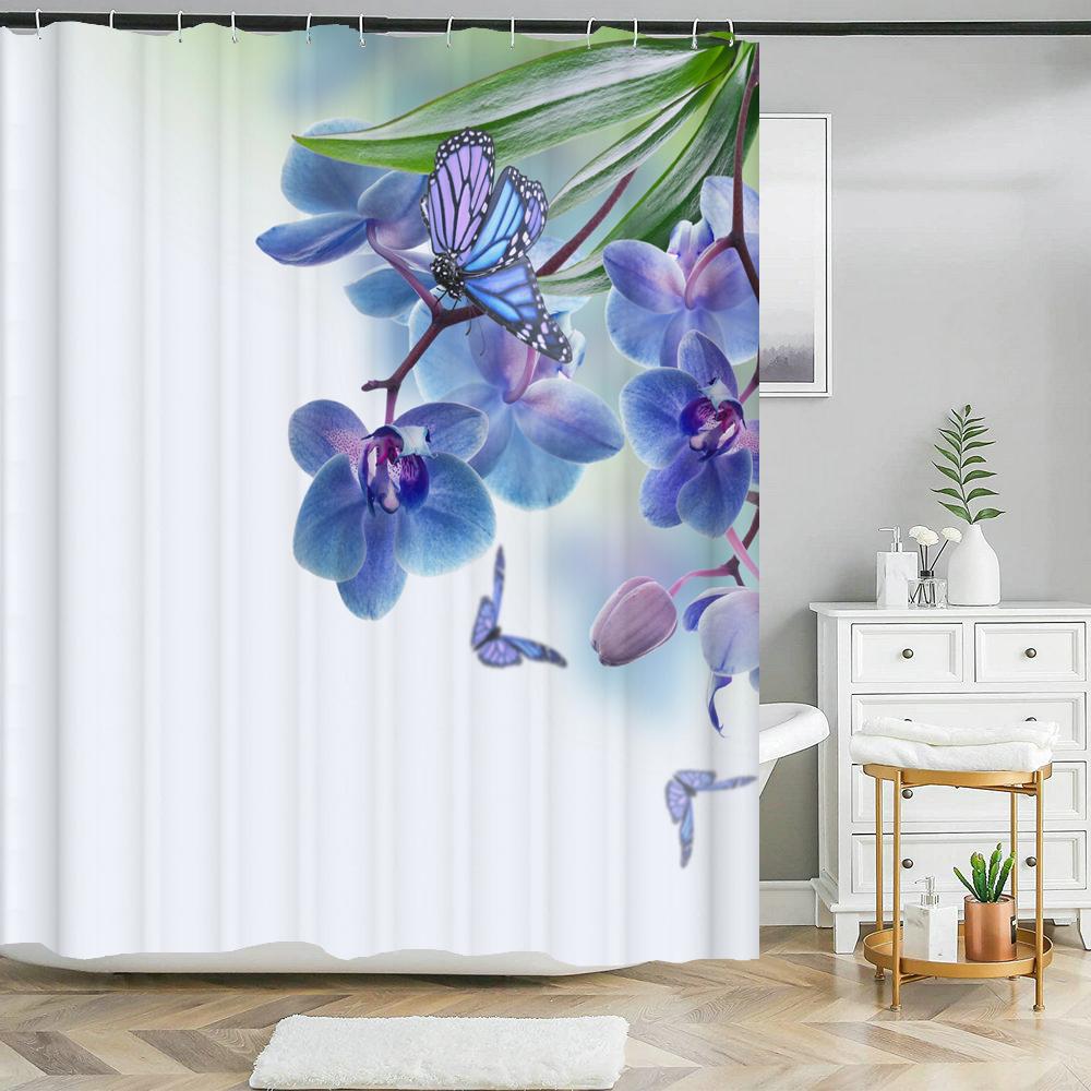 Beautiful Flowers Shower Curtains Floral Printed 3D Curtain For Bathroom Polyester Fabric Waterproof Bathroom Curtain with Hooks