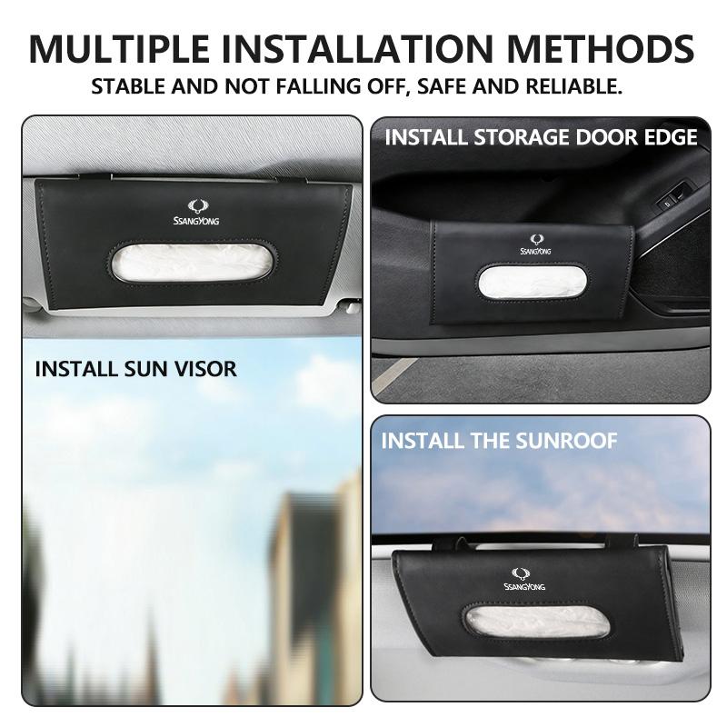 Car Tissue Box Towel Sun Visor Hanging Paper Holder Storage Decor For SsangYong Musso Rexton Torres Kyron Actyon Tivoli Rodius