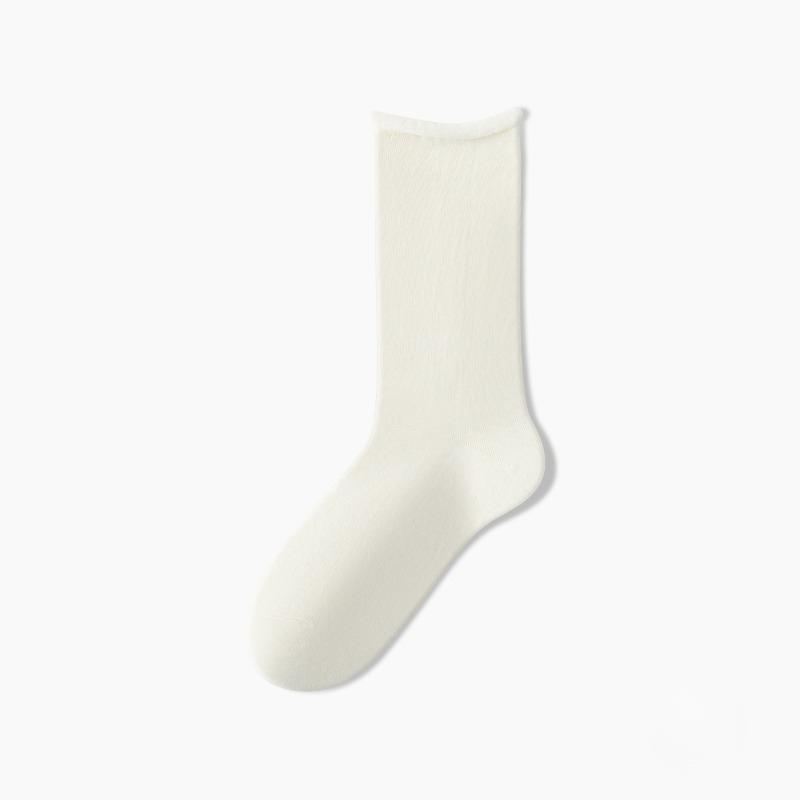 

Female Spring and Autumn Pure Cotton Rolling Edge Sweat Absorbent Breathable Boneless Month in The Tube Pile Socks 1 pair молоко, білий колір