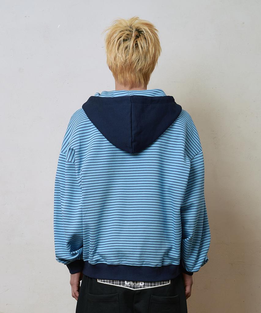Losers Club Striped Two-Tone Two-Way Zip-Up Hoodie Sky Blue