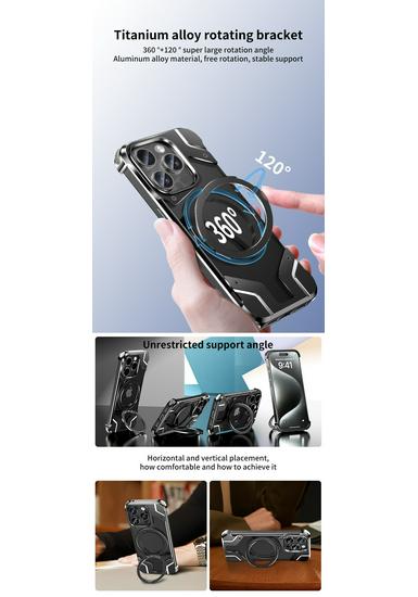 Magnetic Rotating Stand Case for iPhone 15 Pro Max and iPhone 14: Transparent Battle Armor Design