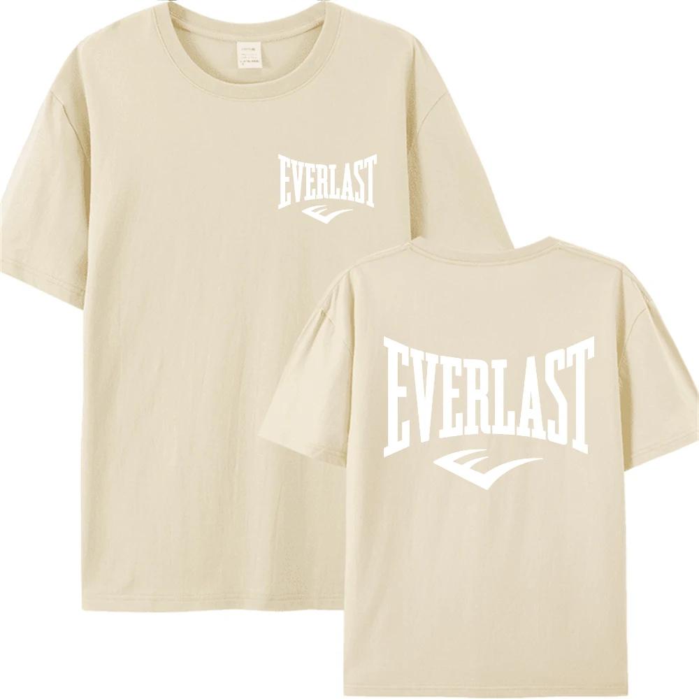 Buy All-cotton EVERLAST Boxing Logo T-shirt Men's and Women's O-collar Printed T-shirt Harajuku Street Hoodie Popular Loose One