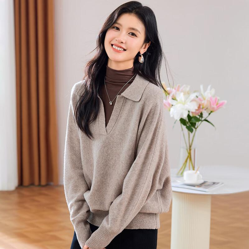 Jinjuan Women's 100% Merino Wool Lapel Sweater