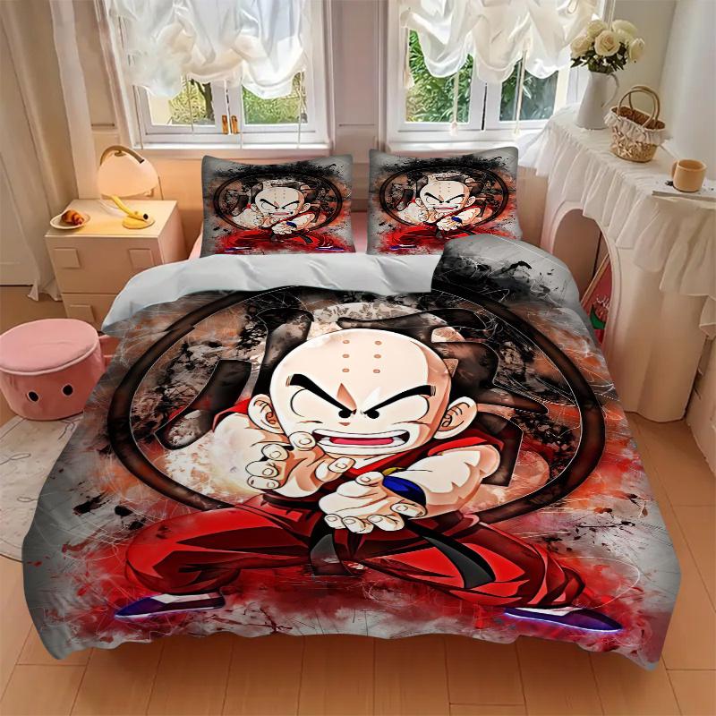 3pcs Kuririn's Fiery Stance Dragon Ball Z Pattern Bedding Set, 1* Cover + 2*Pillowcases, Printed Bedding Set, Soft and Comfortable, Suitable