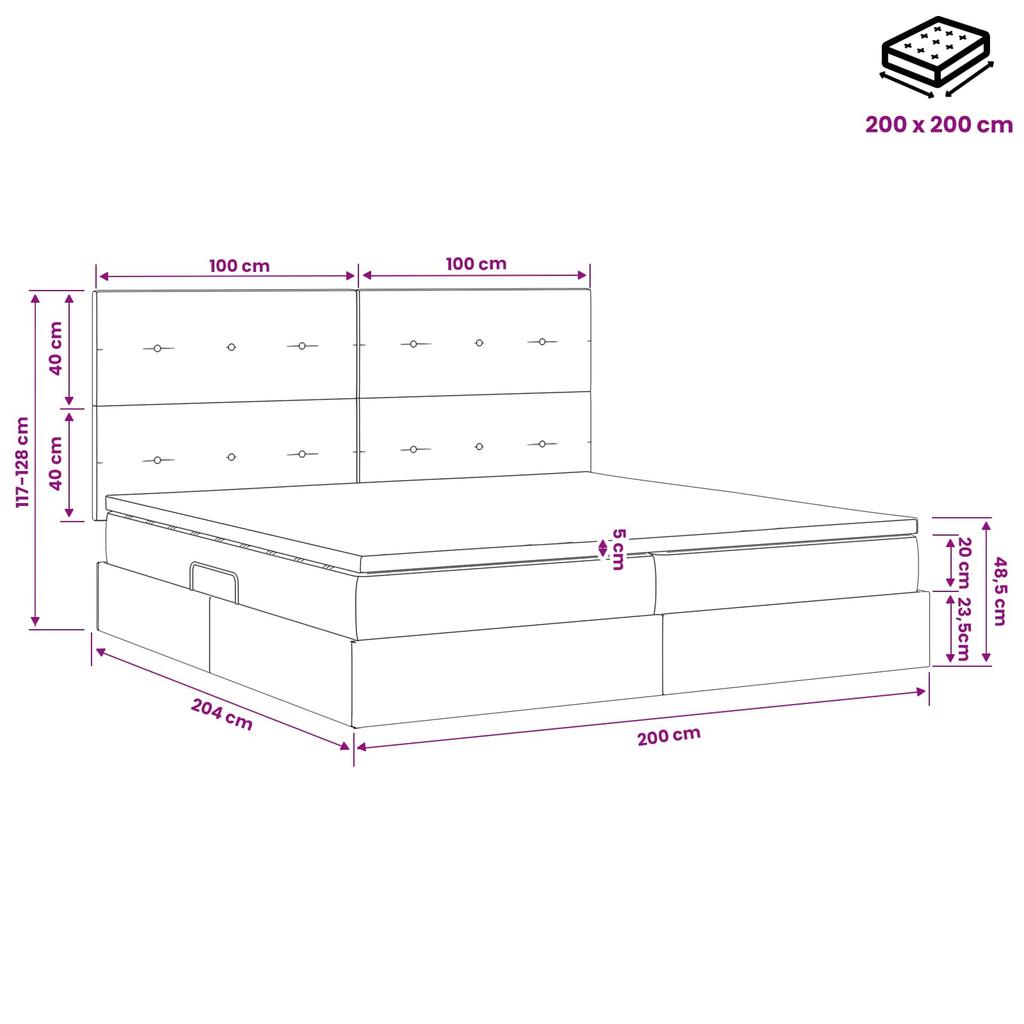 Storage Bed with Mattress Dark Grey 200 x 200 cm Velvet