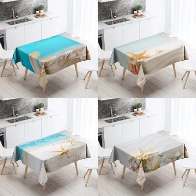 Beach Tablecloth Seaside Conch  Anti-fouling and Waterproof Rectangular Kitchen Dining Table Home Decoration
